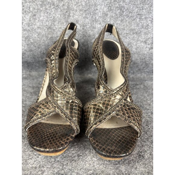 Frye Shoes Womens Size 8.5M Gerry Platform Sandals Heels Leather Metal Beaded - Picture 2 of 7